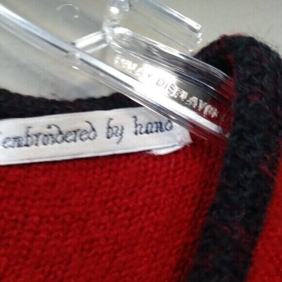 Vintage 90s JANSEN Womens Wool Blend Cardigan Medium Red Beaded Floral Holiday - Picture 4 of 8